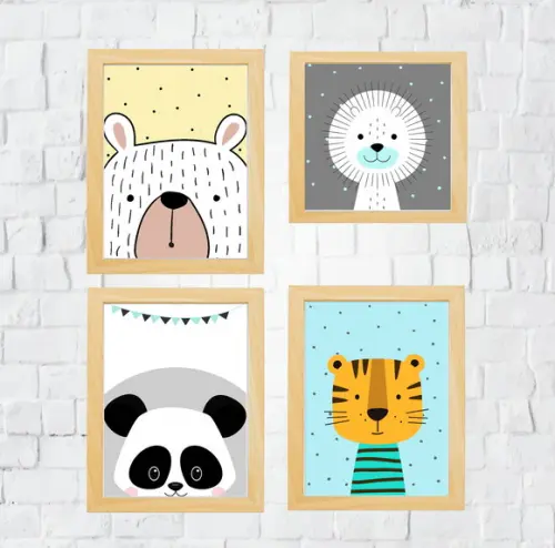 Quadros Infantil Ursos Tigre e Leão Escandinavo