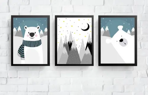 Quadros Infantil Ursos Polares e Montanhas Escandinavas A4