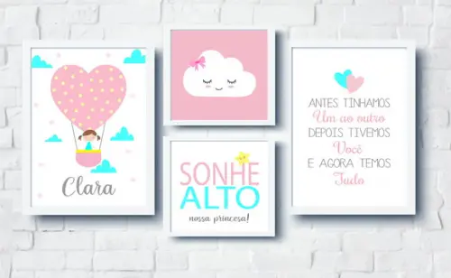Quadros Menina Balão Nuvem Sonhe Alto
