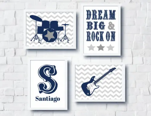 Quadros Menino Decor Rock N Roll Nome Personalizado