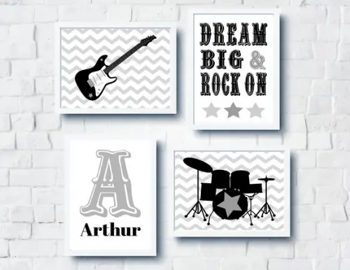 Quadros Menino Decor Rock N Roll Nome Personalizado
