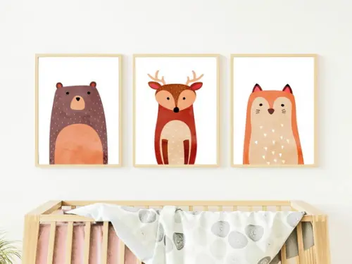 Quadros Quarto Bebê Animais Floresta A3