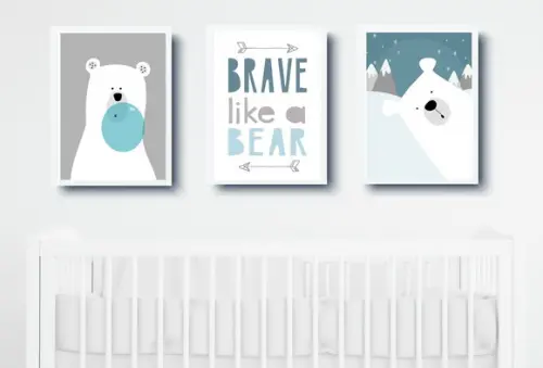 Quadros Quarto Bebê Ursos Polares e Brave Like a Bear A3