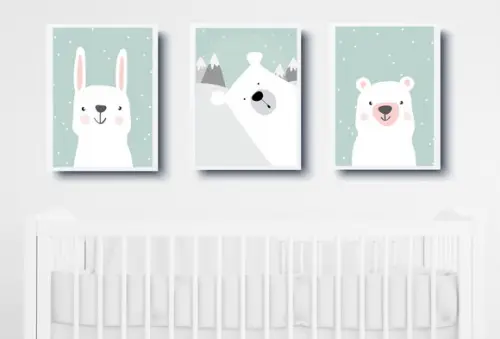 Quadros Quarto Escandi Infantil Ursos Polares E Coelho A4