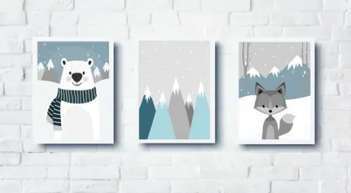 Quadros Quarto Infantil Raposa Montanhas E Urso Polar A4