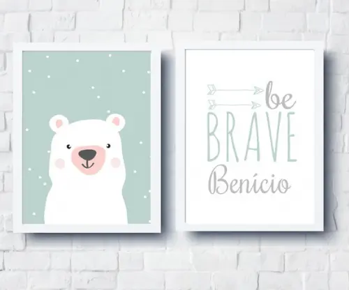 Quadros Urso Be Brave e Nome Personalizado A4
