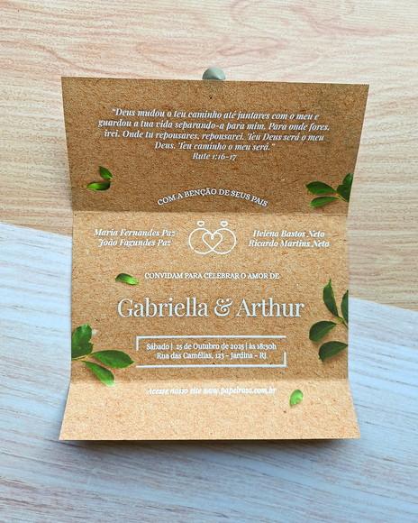 Convite de Casamento Kraft com Texto Branco