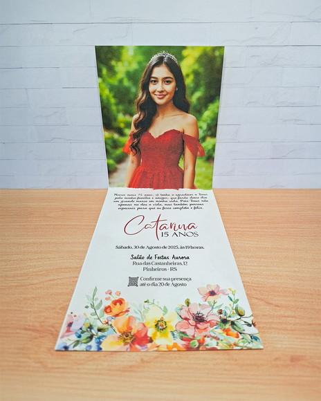 Convite Floral Debutante 15 Anos Vertical com Foto