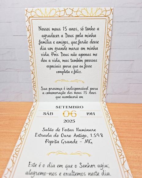 Convite Ouro Debutante 15 Anos Vertical