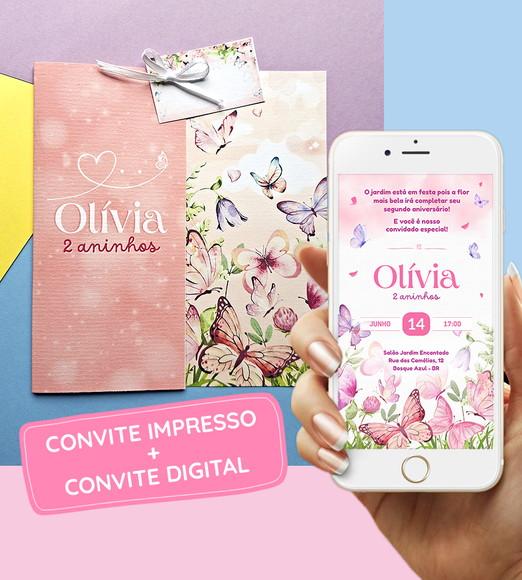 Kit Convite Impresso + Digital - Jardim das Borboletas