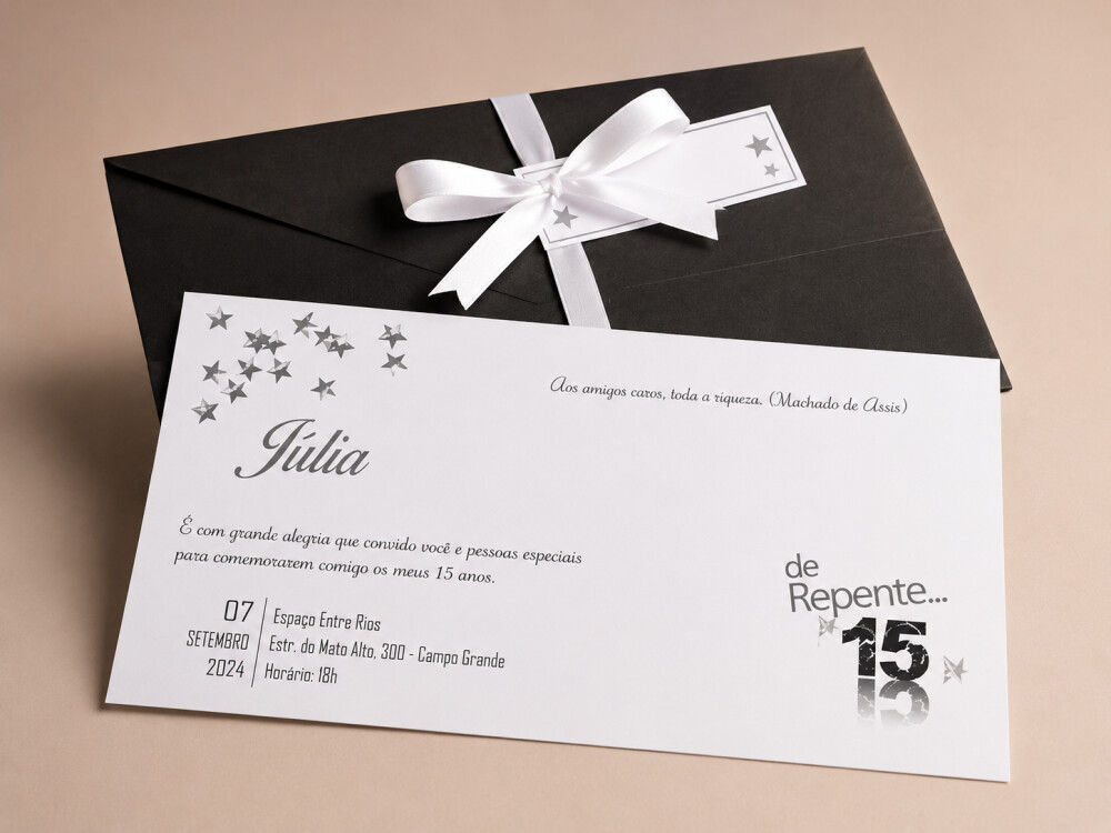 Convite 15 Anos com Recorte Diagonal - KIT COM 20 unid.