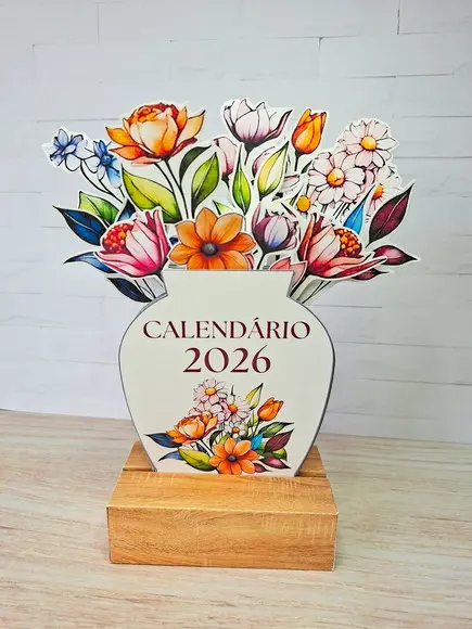 Calendário de Mesa 2027 Vaso de Flores Recortadas