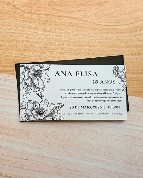 Convite 15 Anos Preto e Branco