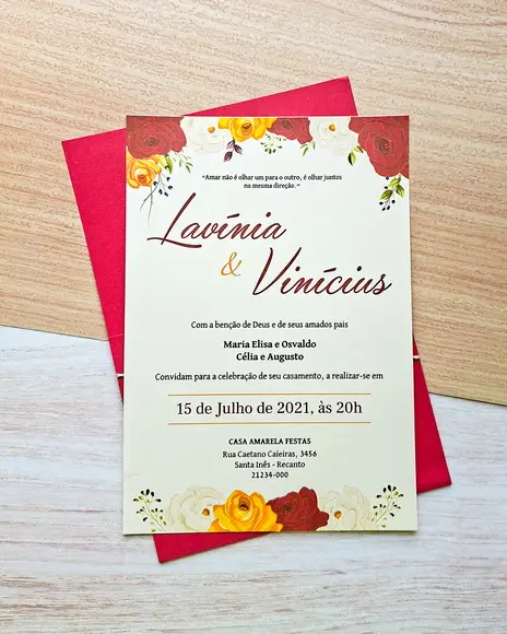 Convite de Casamento Floral Vermelho Grande