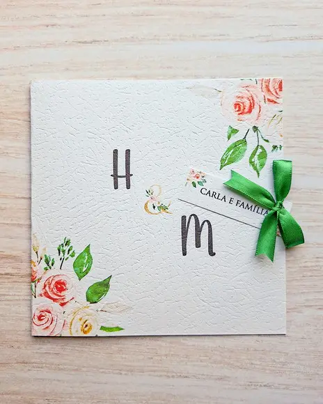 Convite de Casamento Quadrado Floral