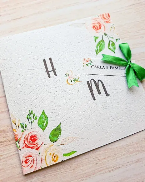 Convite de Casamento Quadrado Floral