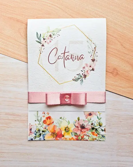 Convite Floral Debutante 15 Anos Vertical com Foto