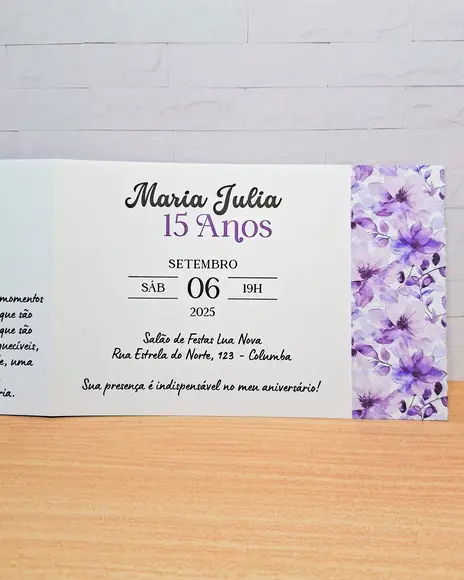 Convite Roxo Debutante 15 Anos