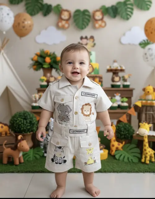 🌿✨ Macacão Safari Personalizado! 🦁🦒🐘🦓