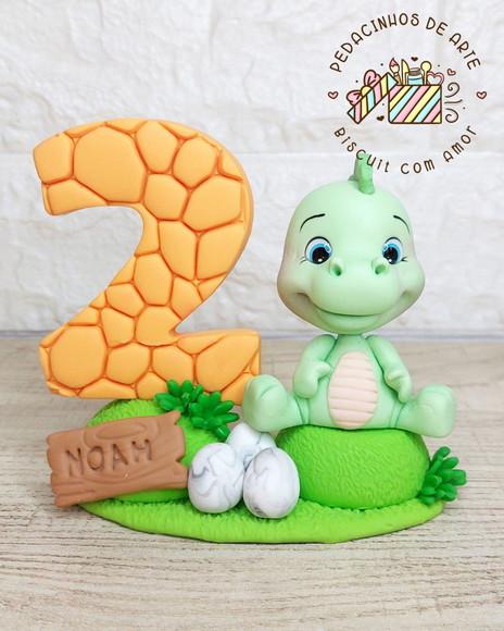Mini Topo de Bolo Dinossauro em Biscuit