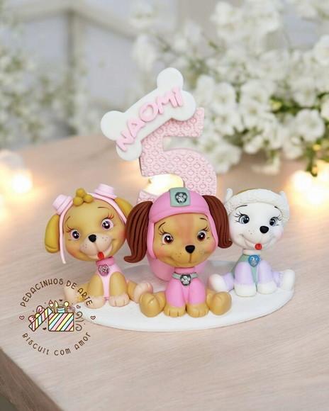 Topo de Bolo Personalizado -vela Biscuitpatrulha Canina