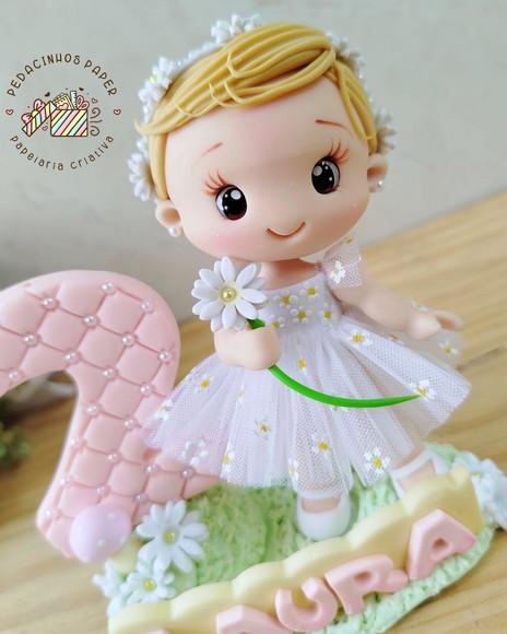 Topo de Bolo Personalizado Biscuit Margaridas