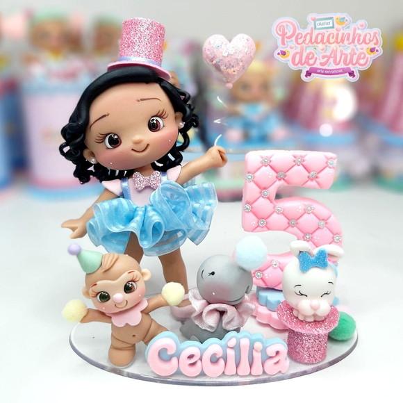 Topo de Bolo Personalizado Circo Rosa