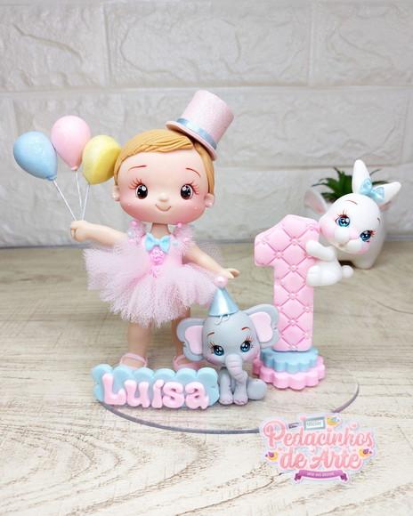 Topo de Bolo Personalizado Circo Rosa