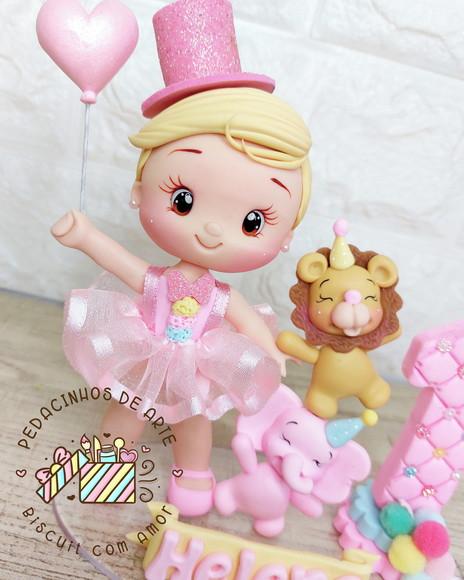 Topo de Bolo Personalizado Circo Rosa Biscuit