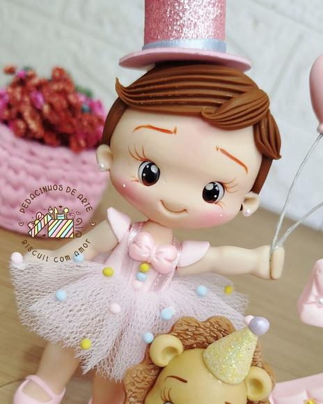 Topo de Bolo Personalizado Vela Biscuit Circo Rosa