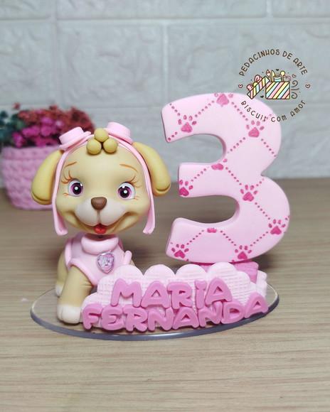 Topo de Bolo Vela Biscuit Patrulha Canina Menina Skye