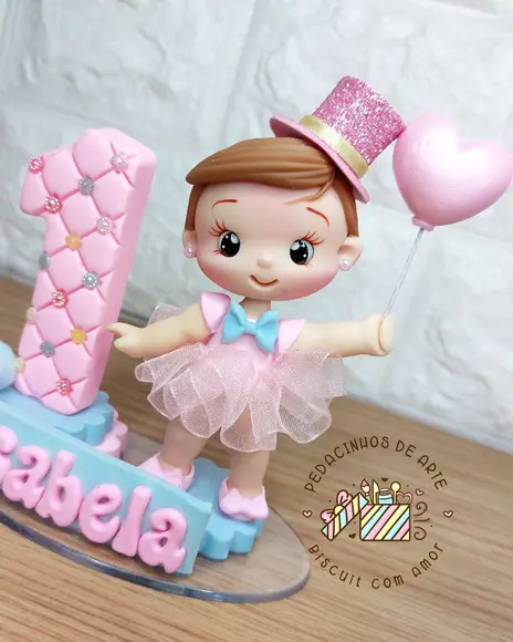 Mini Topo de Bolo Circo Rosa Biscuit