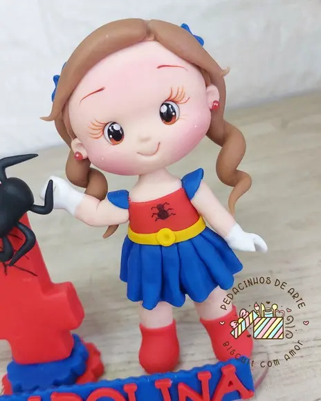 Topo de Bolo Biscuit Menina Aranha