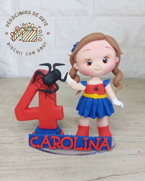 Topo de Bolo Biscuit Menina Aranha