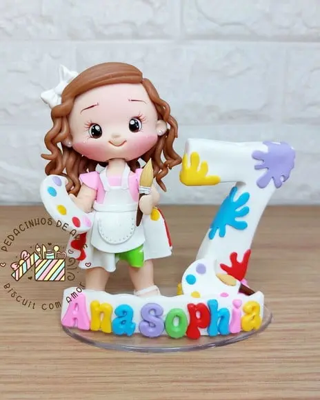 Topo de Bolo Biscuit Pintando o Sete