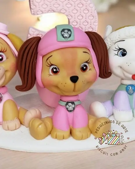 Topo de Bolo Personalizado -vela Biscuitpatrulha Canina