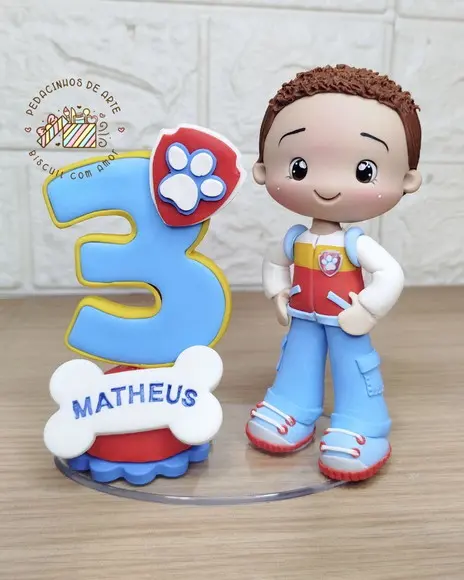 Topo de Bolo Personalizado -vela Biscuitpatrulha Canina