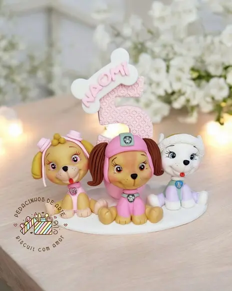 Topo de Bolo Personalizado -vela Biscuitpatrulha Canina