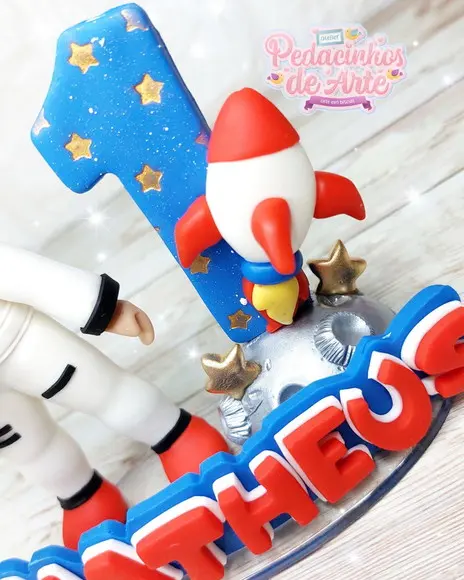 Topo de Bolo Personalizado Biscuit Astronauta