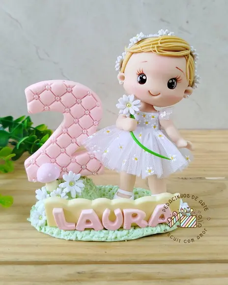 Topo de Bolo Personalizado Biscuit Margaridas