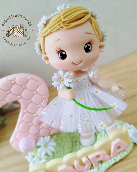 Topo de Bolo Personalizado Biscuit Margaridas