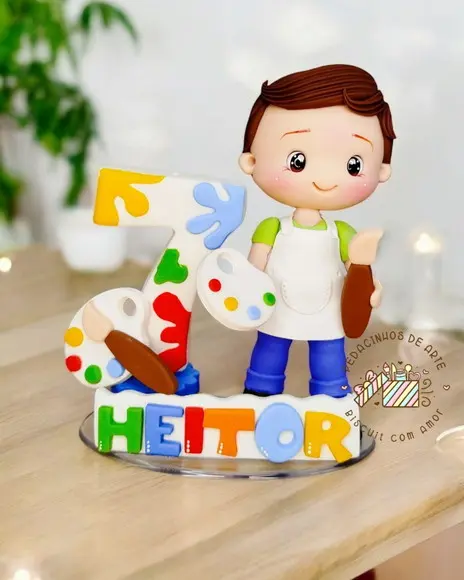 Topo de Bolo Personalizado Biscuit Pintando o Sete