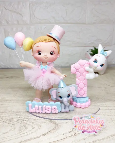 Topo de Bolo Personalizado Circo Rosa