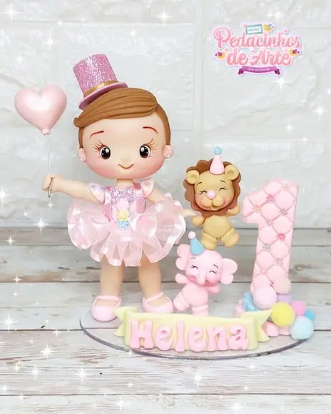 Topo de Bolo Personalizado Circo Rosa