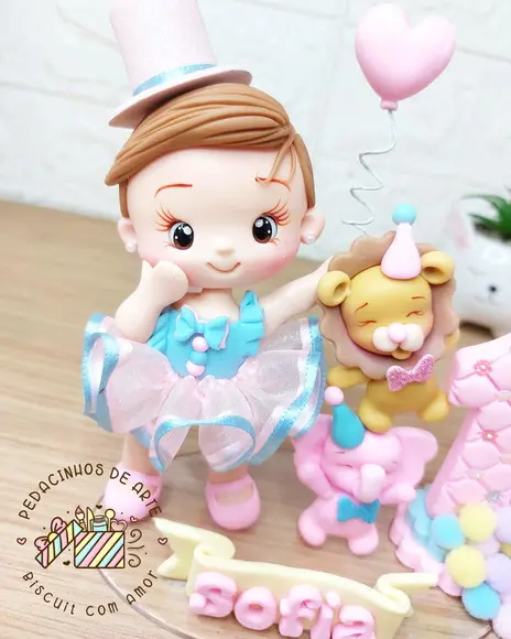 Topo de Bolo Personalizado Circo Rosa Menina
