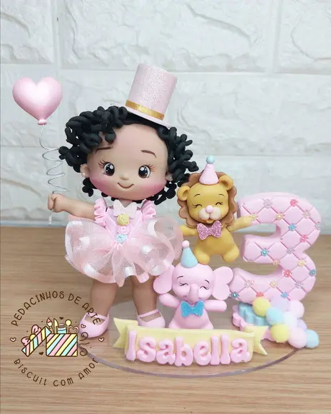Topo de Bolo Personalizado Circo Rosa Menina