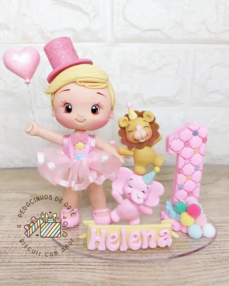 Topo de Bolo Personalizado Circo Rosa Biscuit