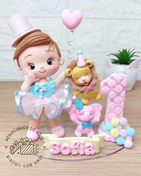 Topo de Bolo Personalizado Circo Rosa Menina