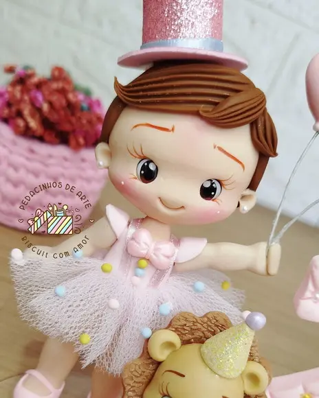 Topo de Bolo Personalizado Vela Biscuit Circo Rosa