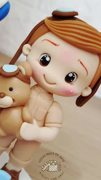 Topo de Bolo Personalizado Vela Biscuit Ursinho Baloeiro